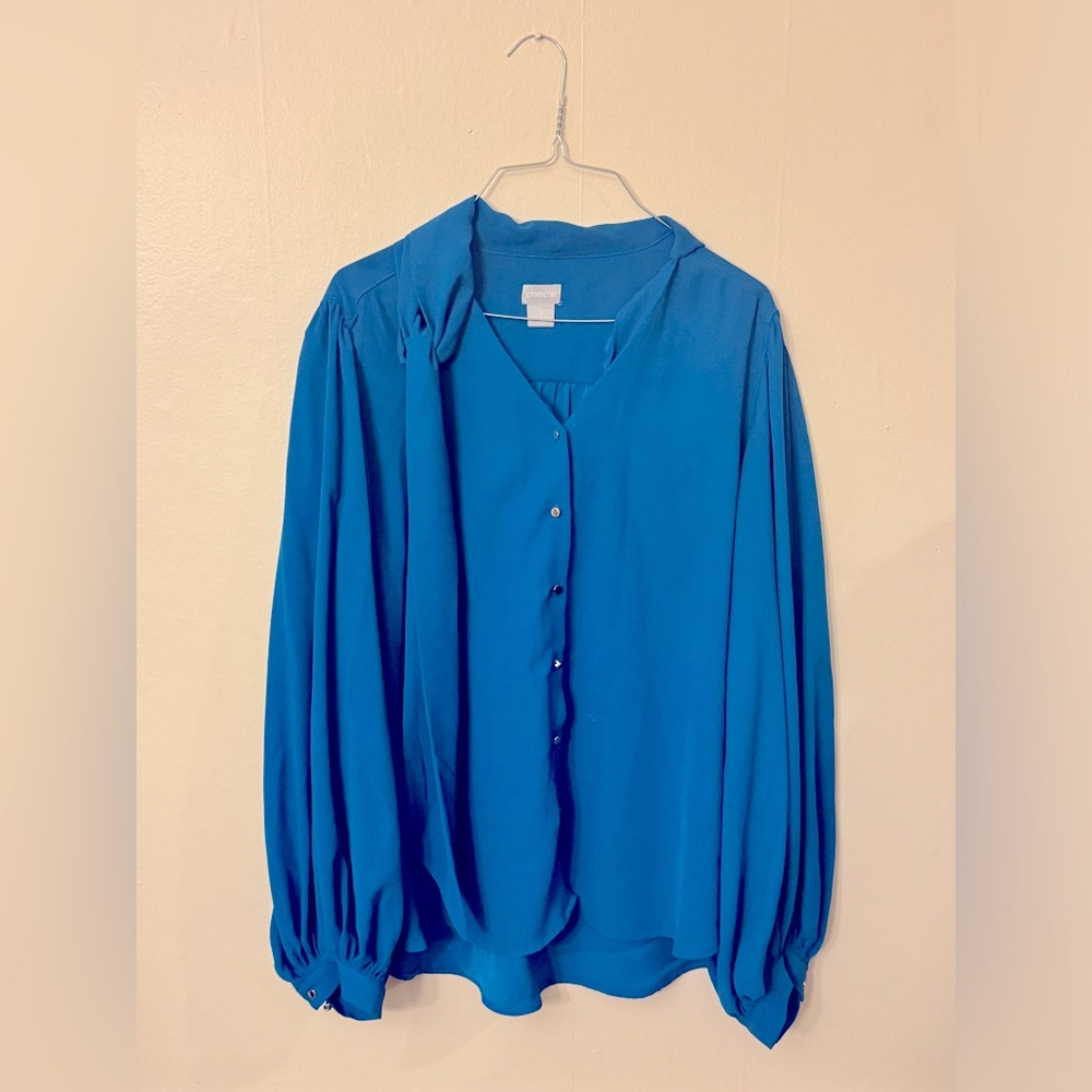 Long-Sleeve Crepe Tie-Neck Blouse
